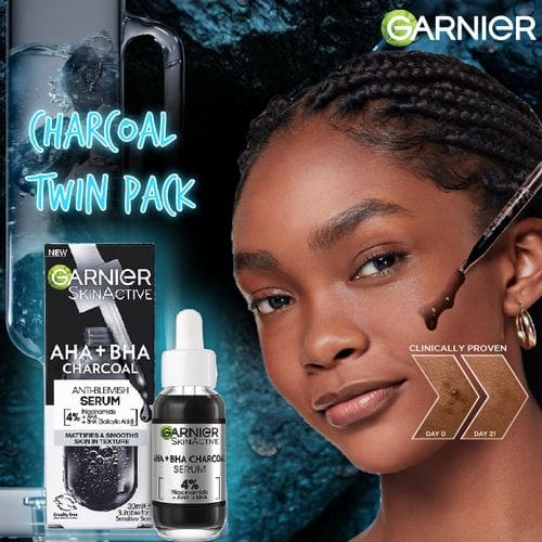 Garnier AHA +BHA Charcoal Anti-Imperfection Serum - 30ml Duo- Bundle