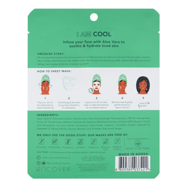 Uncover I am Cool Aloe Vera Calming & Soothing Sheet Mask - 25g