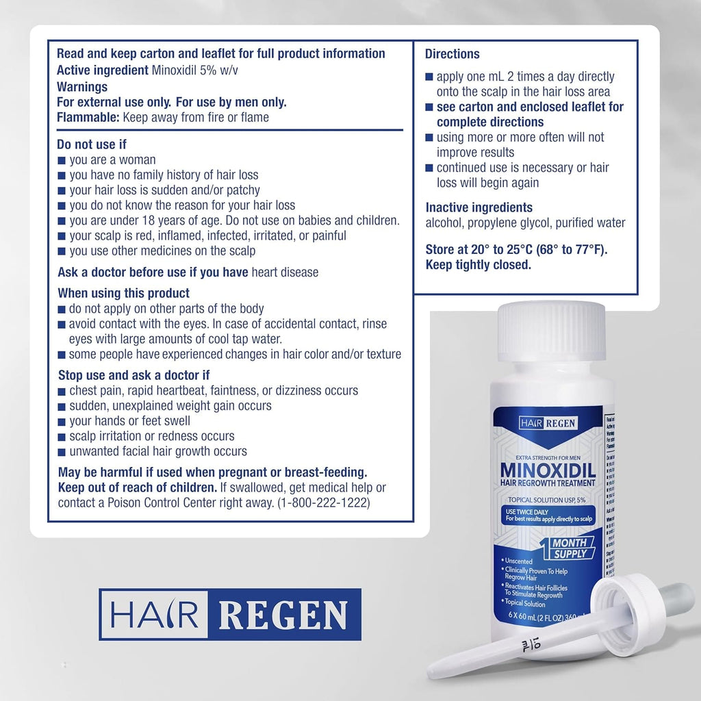 Hair Regen Liquid Minoxidil for Men 5% + Dermaroller- Bundle