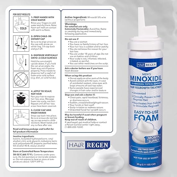 Hair Regen Minoxidil Foam for Men 5% Percent Duo- Bundle