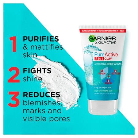 Garnier Pure Active Cleanser 3 in 1 Wash, Scrub, Mask -150 ml
