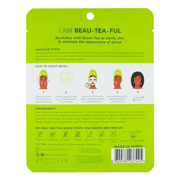 Uncover I am Beau-Tea-Ful Green TeaDetoxifying Sheet Mask - 25g