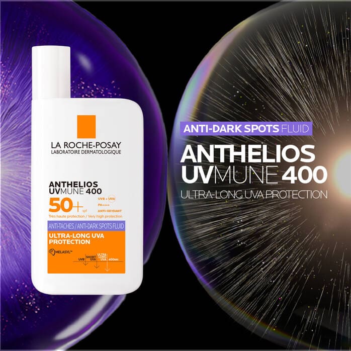 La Roche Posay Anthelios Anti-Dark Spots Facial SPF50+ Fluid + Mela B3 SERUM 10ml- Free Gift
