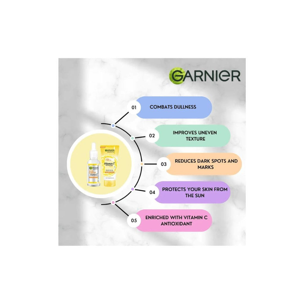 Garnier Even Tone Essentials Kit with Vitamin C Booster Serum + SPF30 Protective Cream