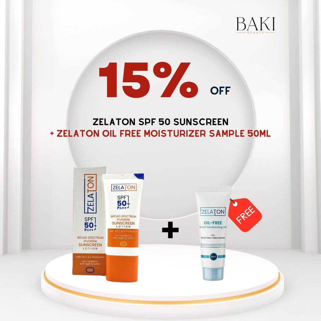 ZELATON SPF 50 SUNSCREEN LOTION + Zelaton Oil Free Moisturizer Sample 10ml- Bundle